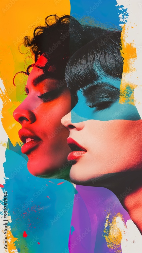 Obraz premium Abstract colored collage of two girls ai generated image