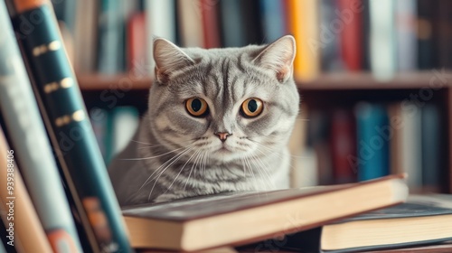 Scottish Fold Cat on Bookshelf