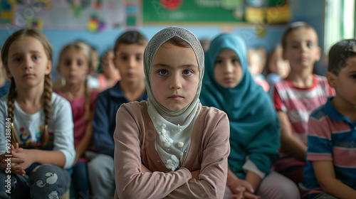 A school classroom where children are divided by their religious beliefs. 
