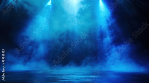 Wallpaper Mural Theatrical Multicolor Spotlight. Stage Illuminated by Blue Spotlight with White Smoke Background Torontodigital.ca