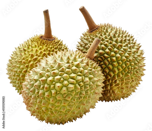 PNG Fresh durians displayed on a white background photo