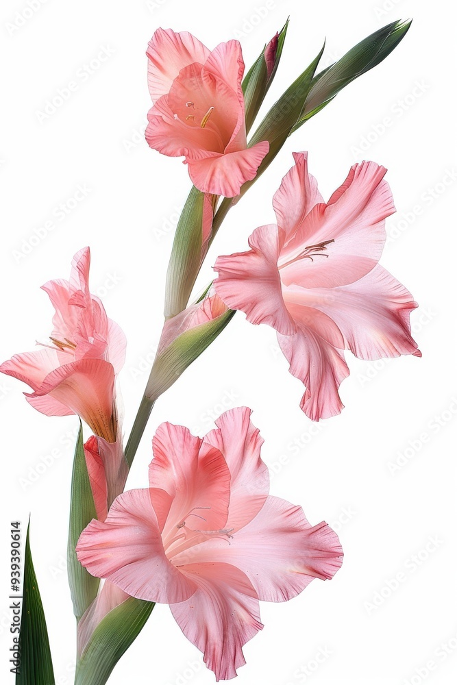 Obraz premium Sword Lily. Isolated on White. Pretty Gladiolus Flower Blossoming in Full Bloom