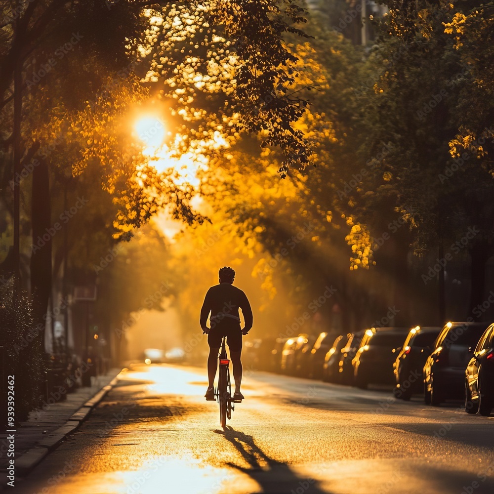 Autumnal stroll through the park, a couple cycling along the path, sunlight dappling through the trees Autumnal stroll through the park, a couple cycling along the path, sunlight dappling through the trees