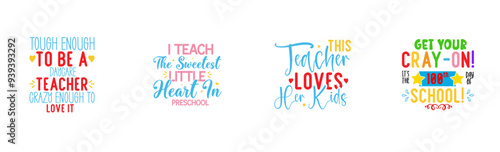 Elegant Teacher Trendy Retro Style Illustration, Hand Lettering Pack Vector Illustration for Advertisement, T-Shirt Design, Vouchers