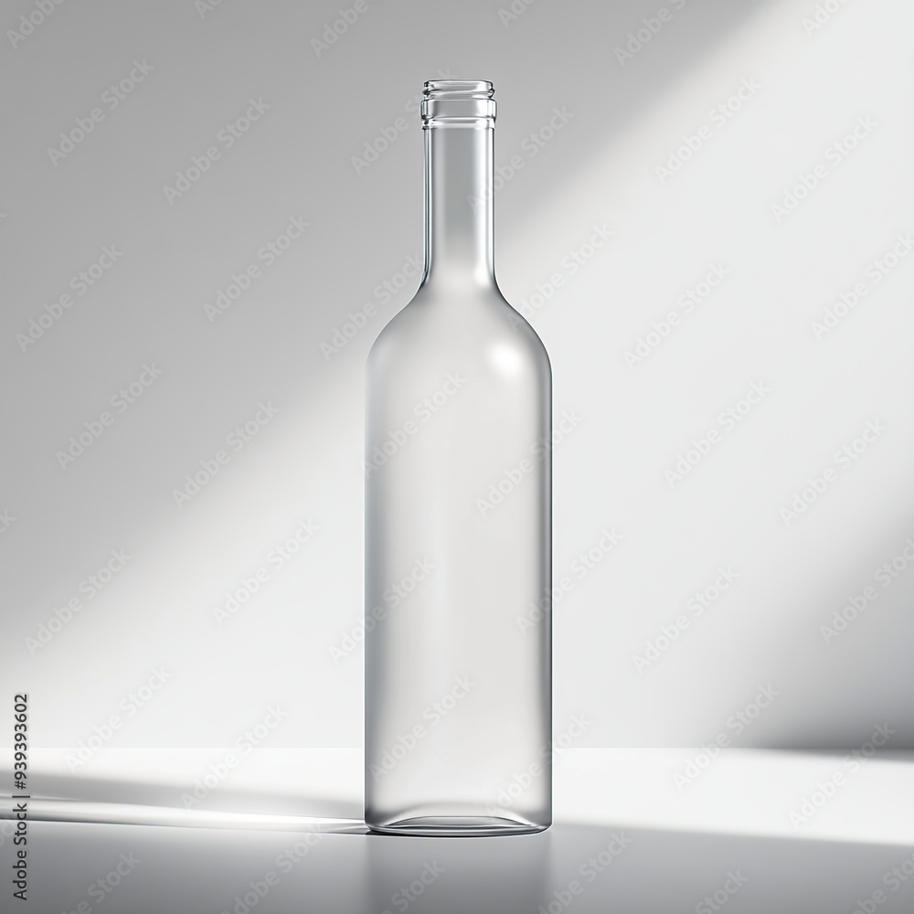 A clear glass bottle with a white background and a light shadow. A clear glass bottle with a white background and a light shadow.