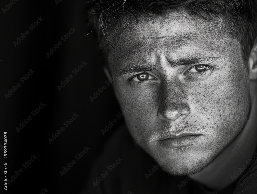 Closeup Black White Portrait A mans face partially obscured by shadow reveals a contemplative gaze and a textured skin BlackAndWhite PortraitPhotography Contemplation CloseUp Closeup Black White Portrait A mans face partially obscured by shadow reveals a contemplative gaze and a textured skin BlackAndWhite PortraitPhotography Contemplation CloseUp