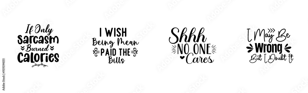 Simple Sarcastic Calligraphic Lettering, Typographic Emblems Set Vector Illustration for Newsletter, Book Cover, Icon Simple Sarcastic Calligraphic Lettering, Typographic Emblems Set Vector Illustration for Newsletter, Book Cover, Icon