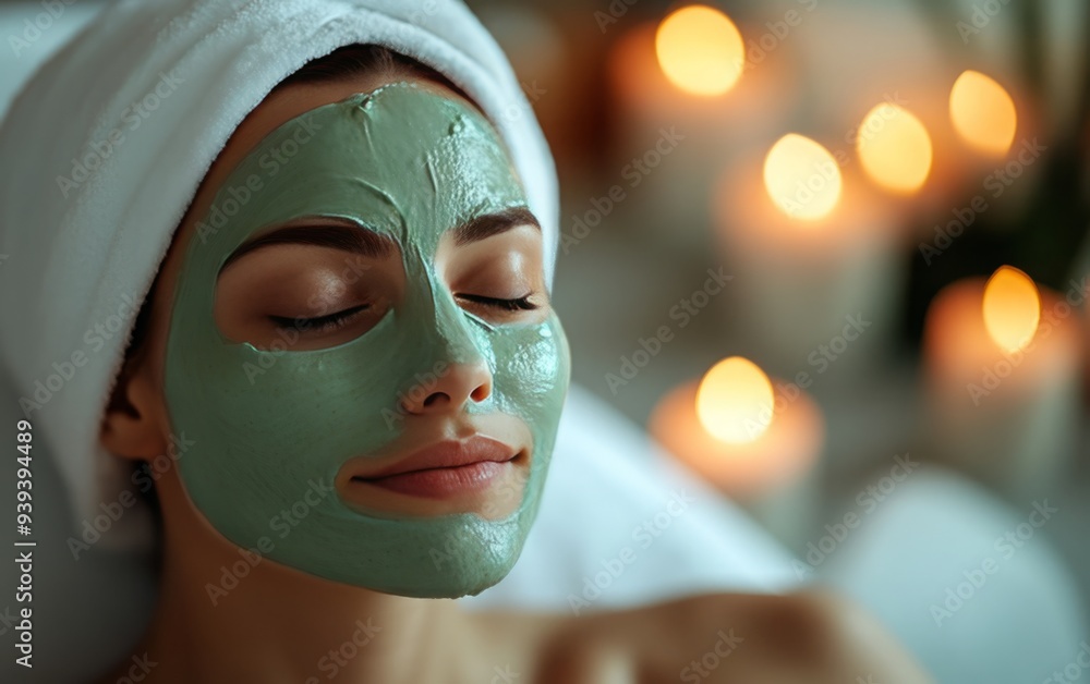 Tranquil Rejuvenation: Medium Shot of a Client Enjoying an Herbal Facial on a Massage Table. Tranquil Rejuvenation: Medium Shot of a Client Enjoying an Herbal Facial on a Massage Table.