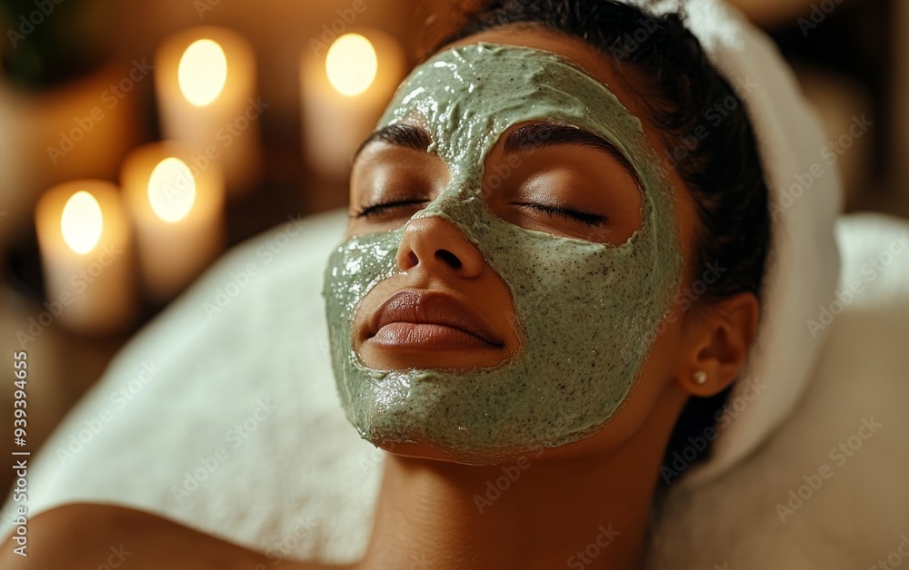 Tranquil Rejuvenation: Medium Shot of a Client Enjoying an Herbal Facial on a Massage Table. Tranquil Rejuvenation: Medium Shot of a Client Enjoying an Herbal Facial on a Massage Table.