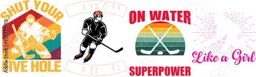 Classic Ice Hockey Sports Typography, Inscriptions Bundle Vector Illustration for Magazine, Icon, Greeting Card