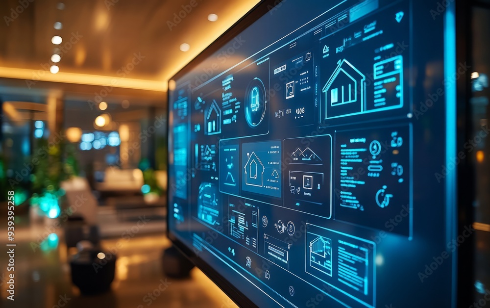 Innovative Harmony: Smart Home Interface on a Large Screen in a High-Tech Control Room. Innovative Harmony: Smart Home Interface on a Large Screen in a High-Tech Control Room.