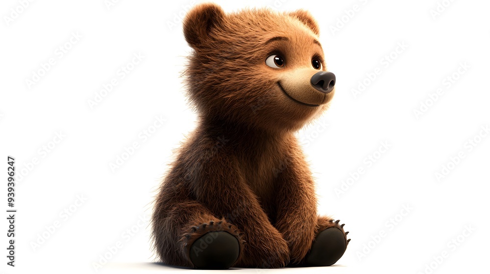 Cute Bear Cub: Adorable brown bear cub with a sweet smile and big eyes, sitting against a white background. Perfect for children's books, illustrations, and branding. Cute Bear Cub: Adorable brown bear cub with a sweet smile and big eyes, sitting against a white background. Perfect for children's books, illustrations, and branding.