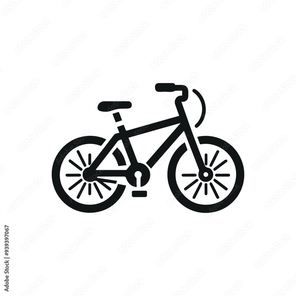 Fototapeta premium Bicycle Illustration Sleek Black Bike on White Background, Ideal for Cycling and Transportation Concepts