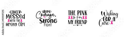Minimal Breast Cancer Inscriptions, Invitation Pack Vector Illustration for Gift Card, Label, Newsletter