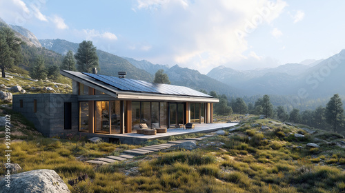 Modern Mountain Retreat with Solar Panels