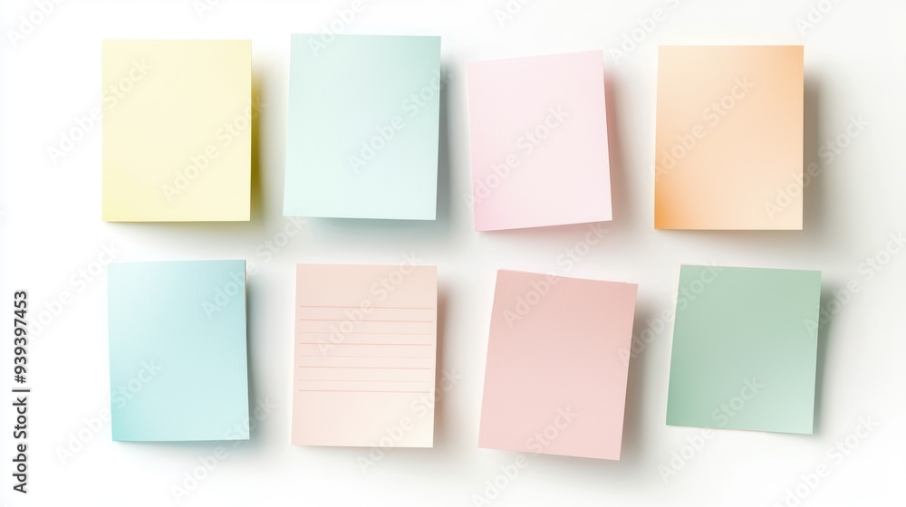 Set of cute planner memo notes, pastel colors, isolated on white background, 3D illustration Set of cute planner memo notes, pastel colors, isolated on white background, 3D illustration