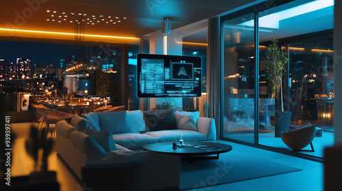Futuristic Smart Home with City View