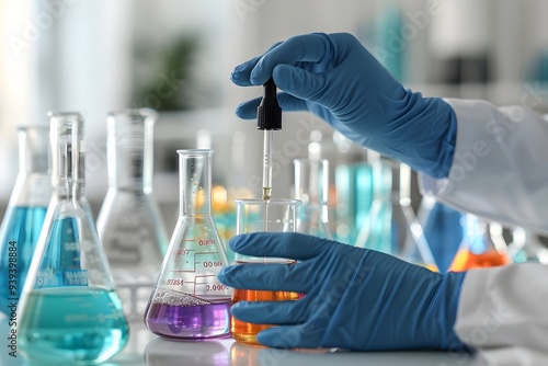 Scientist with Gloves Using Dropper to Transfer Liquid in Lab