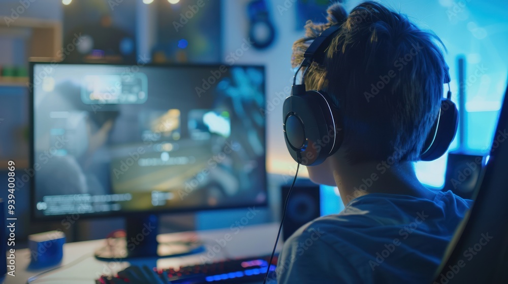 A teenager watching educational videos on a computer, learning new topics and taking notes A teenager watching educational videos on a computer, learning new topics and taking notes