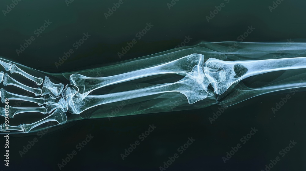 Detailed X-Ray film showing a human arm bone Detailed X-Ray film showing a human arm bone