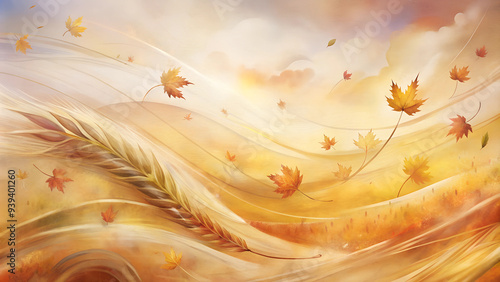 Abstract background with smooth lines reminiscent of autumn winds and harvest symbols, dynamic and natural.
 photo