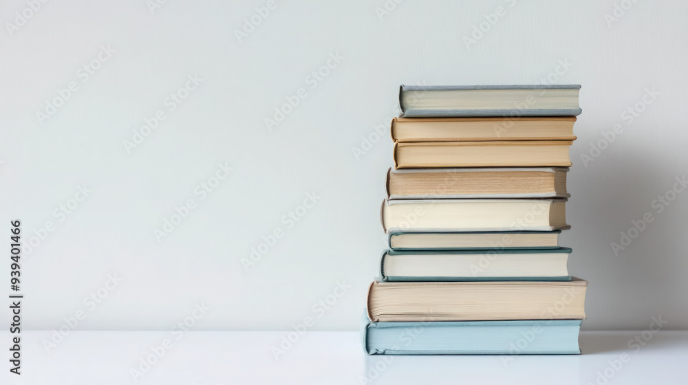 minimalist stack of books on white table minimalist stack of books on white table