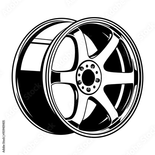 black and white vector illustration of a racing car wheel rim