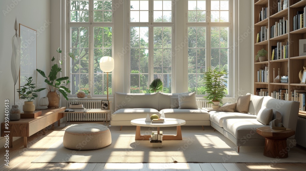 Simple Elegance: Scandinavian Living Room with Minimalistic Furniture and Natural Light Simple Elegance: Scandinavian Living Room with Minimalistic Furniture and Natural Light