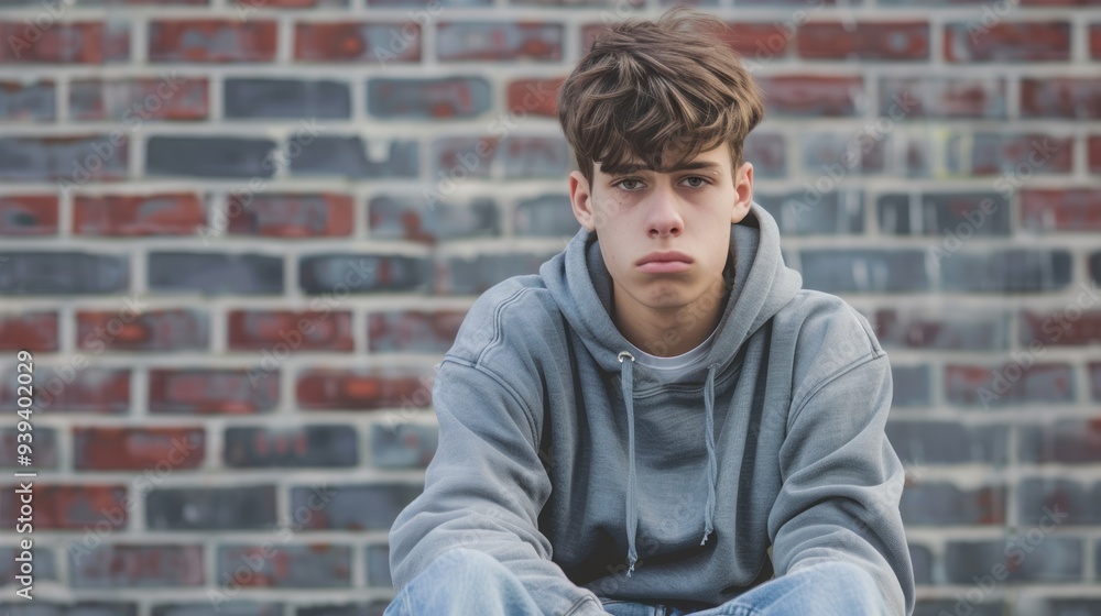 An angry teenager sitting alone, frowning and visibly upset An angry teenager sitting alone, frowning and visibly upset