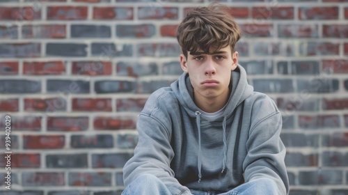 An angry teenager sitting alone, frowning and visibly upset