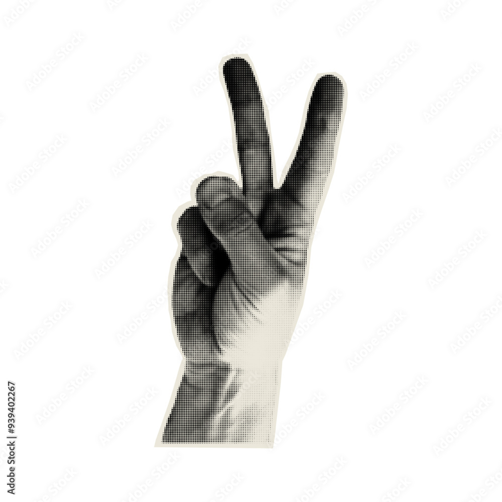 Halftone Hands Gesture. Vector Dotted Stipplism effect. Trendy Retro Photocopy effect Collage element.