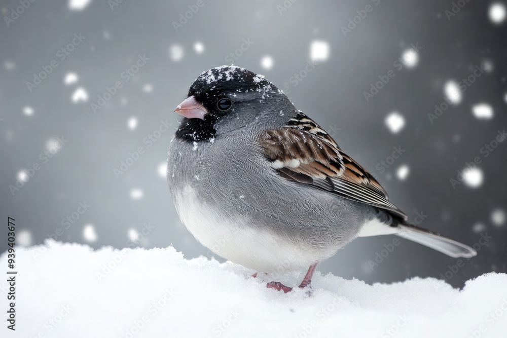Junco Snow. Bird Wildlife Photography of a Small Sparrow in Cold Oregon Winter Junco Snow. Bird Wildlife Photography of a Small Sparrow in Cold Oregon Winter