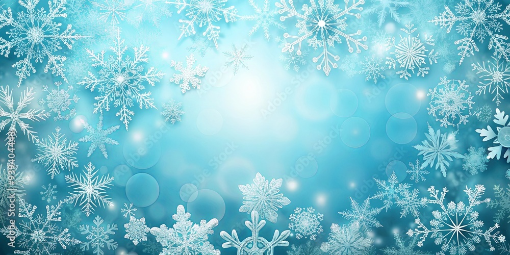 Icy blue background with delicate snowflake patterns Icy blue background with delicate snowflake patterns