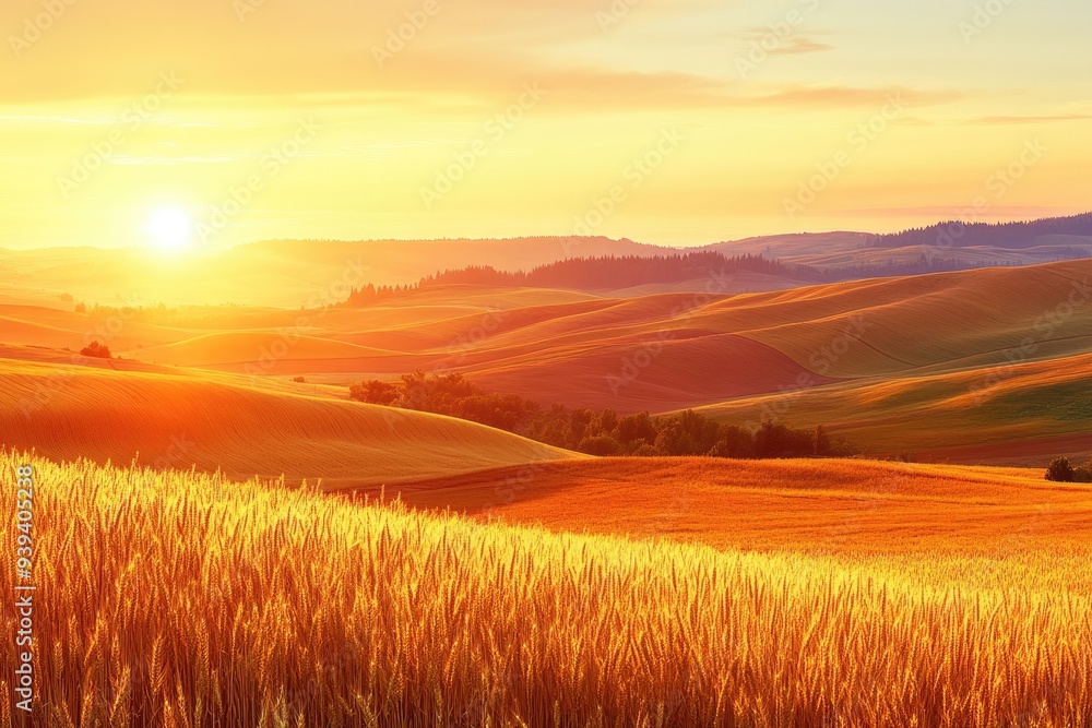 Fototapeta premium Idaho Region: Beautiful Palouse Hills Wheat Farm Landscape in Vibrant Colors