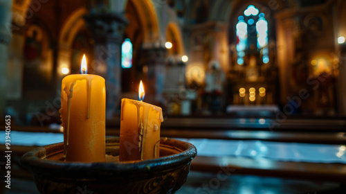 Candles in a dark church photo