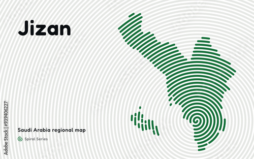Abstract Map of Jizan in a Circle Spiral Pattern. Saudi Arabia regional map