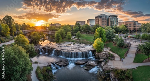 Downtown Greenville, South Carolina Skyline: A Historic Cityscape with River Views