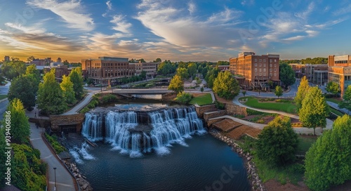 Downtown Greenville South Carolina Skyline: Historic Riverfront Cityscape