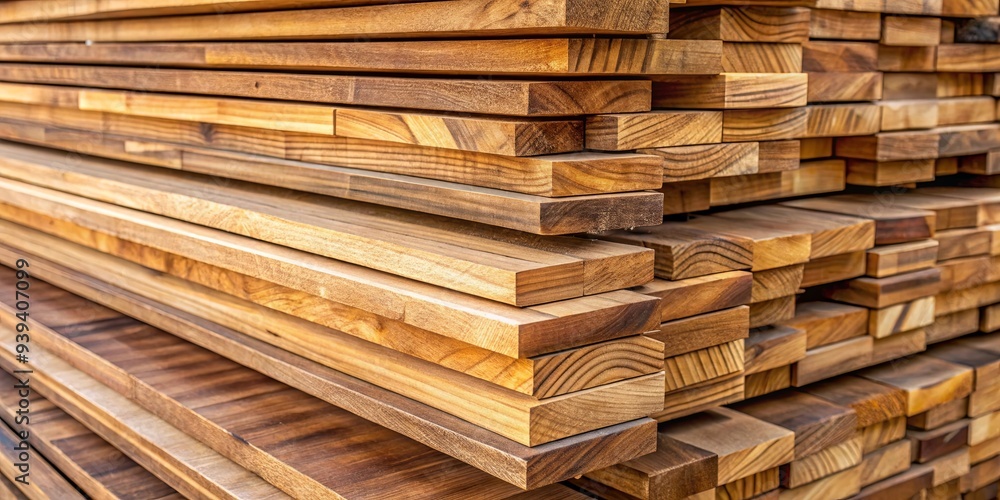 Teak wood boards stacked together, showcasing a natural hardwood texture Teak wood boards stacked together, showcasing a natural hardwood texture