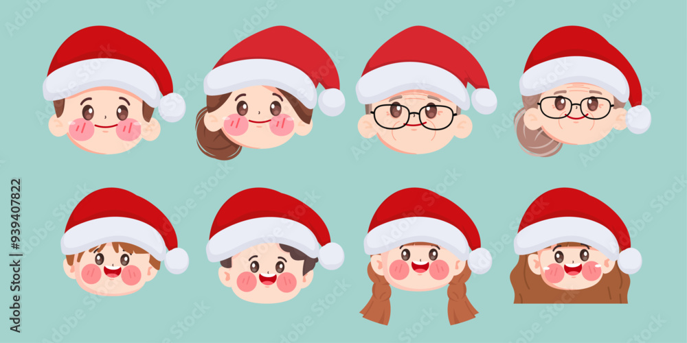 Christmas avatar set. Cute family and Santa hats Christmas avatar set. Cute family and Santa hats