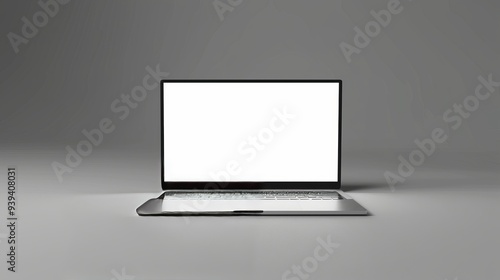 Blank white mockup screen of a modern laptop on a clean desk surface with minimalist design, ideal for website design, technology presentations, and digital advertising