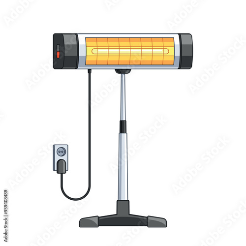 Electric Heater On Stand With Plug For Indoor Heating. Illustration On White Background For Winter And Home Heating