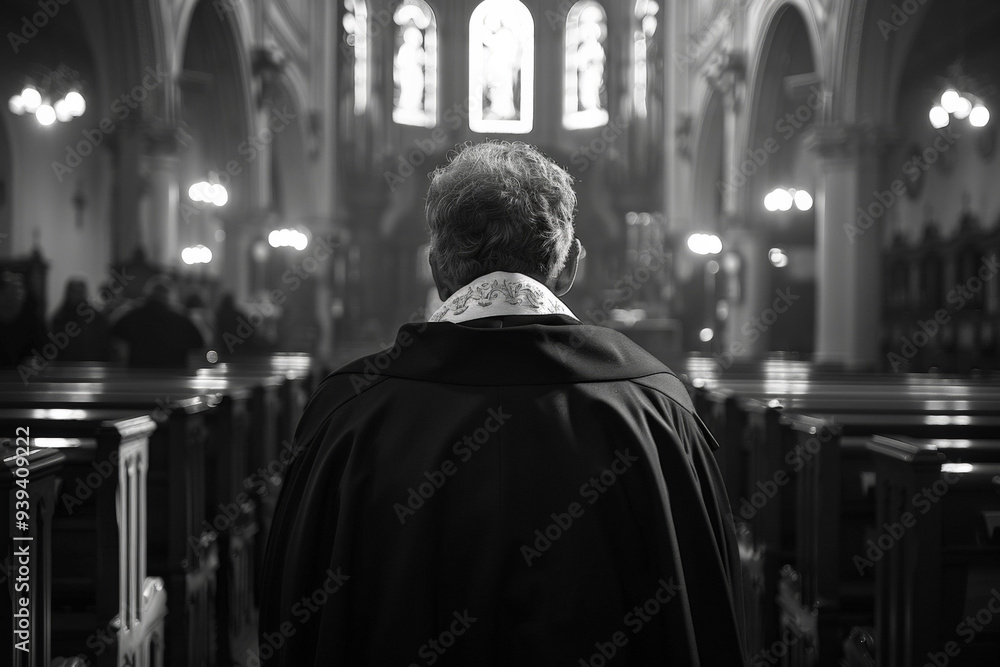Naklejka premium Photo of catholic priest, seen from behind