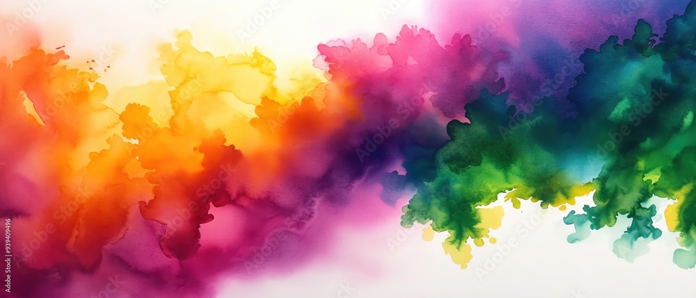 Obraz premium A vibrant blend of colorful hues creating a dynamic and expressive watercolor background for creative projects.