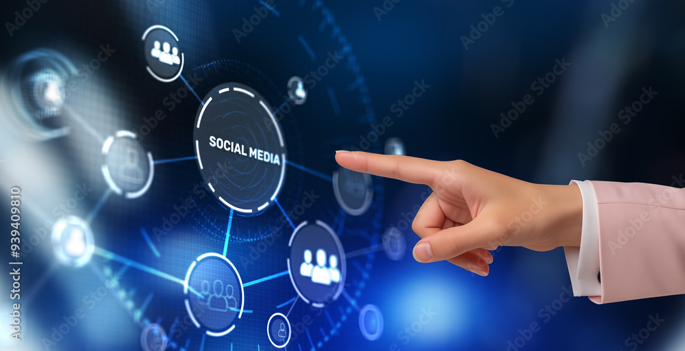 Fototapeta premium Social Media Connection Concept. Social media icon on virtual screen.