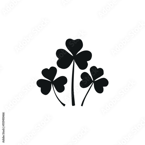 Graphic Shamrock Simple Black and White Three-Leaf Clover for St. Patrick's Day Designs