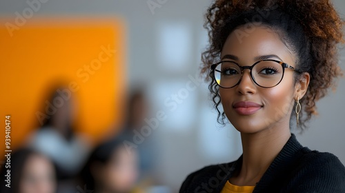 Businesswoman leading a marketing strategy meeting, engaging her team in a modern workspace