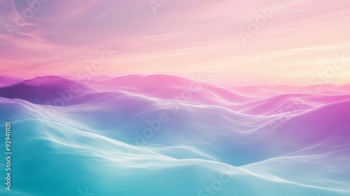  Create a pastel aurora borealis background with soft waves of pink, mint, and lavender dancing across a twilight sky. The ground below is a smooth gradient of cool colors