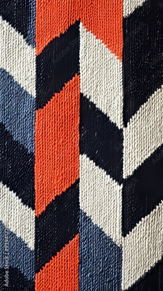 A colorful striped rug with black and white chevrons A colorful striped rug with black and white chevrons