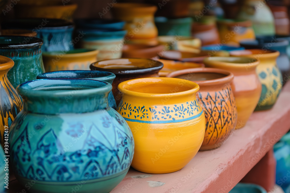many colorful clay pots many colorful clay pots